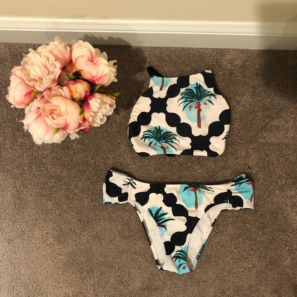Salinas Palm Tree Patterned Bikini Top and Bottom